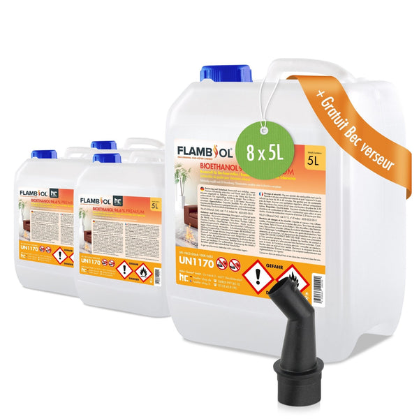 Bioéthanol FLAMBIOL® 96,6 % Premium – Bidons de 5 L (40 L à 480 L)