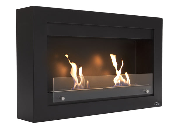 Cheminée bioéthanol murale Etna 90 cm noire double flamme avec vitre – 4 kW