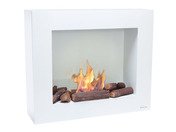 Cheminée bioéthanol Bestbio 70 cm blanche avec kit de bûches – 2 kW