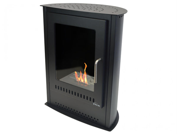 Poêle à bioéthanol Enio noir avec porte vitrée – 2 kW